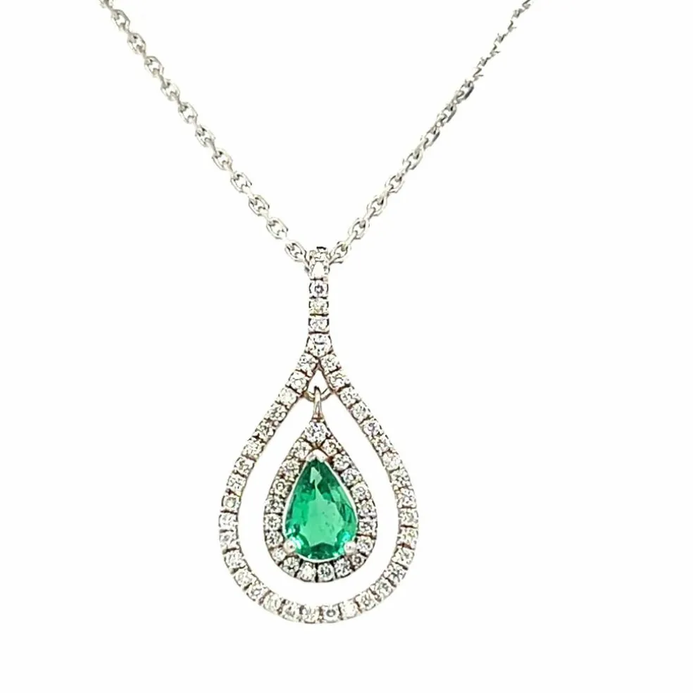 Collier Pendentif Émeraude 0, 50 Carat et Diamants 0, 41 Carat