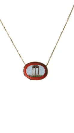 Collier pendentif micro mosaïque temple antique or jaune