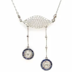 Collier pendentif négligé 1920 saphirs et diamants en platine