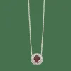 Collier pendentif or blanc tourmaline rose diamants en halo