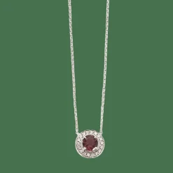 Collier pendentif or blanc tourmaline rose diamants en halo