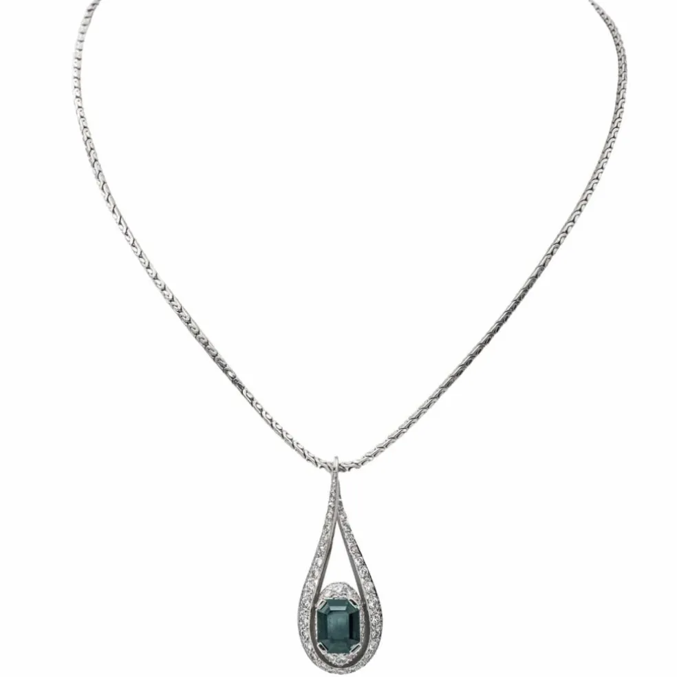Collier Pendentif Or blanc Saphir