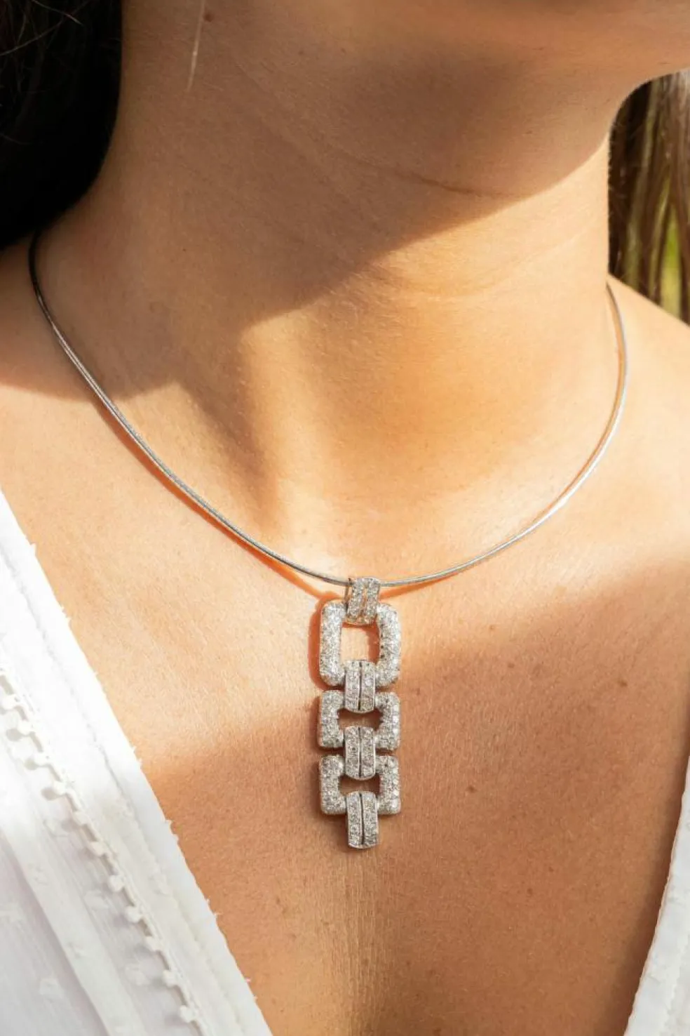 Collier Pendentif Or blanc Diamant