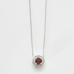 Collier pendentif or blanc tourmaline rose diamants en halo