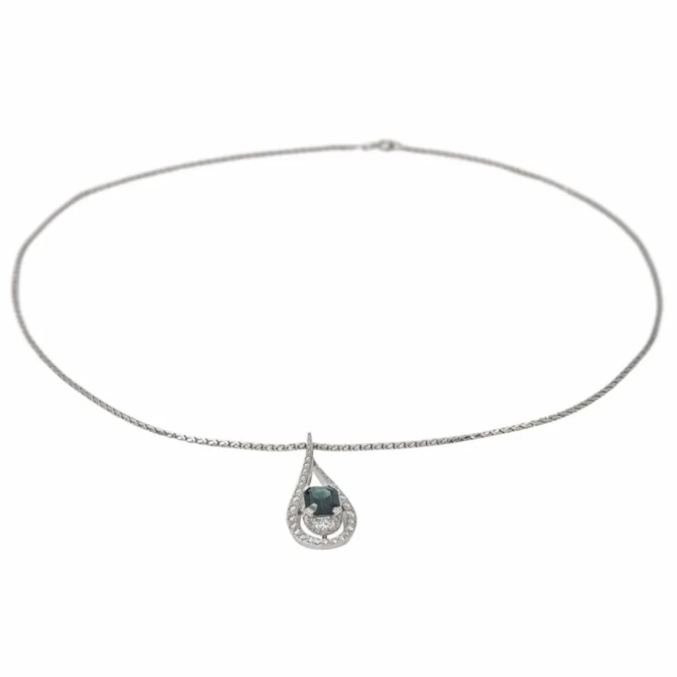Collier Pendentif Or blanc Saphir