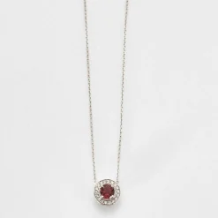 Collier pendentif or blanc tourmaline rose diamants en halo
