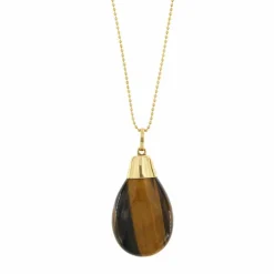 Collier pendentif Or jaune œil de tigre
