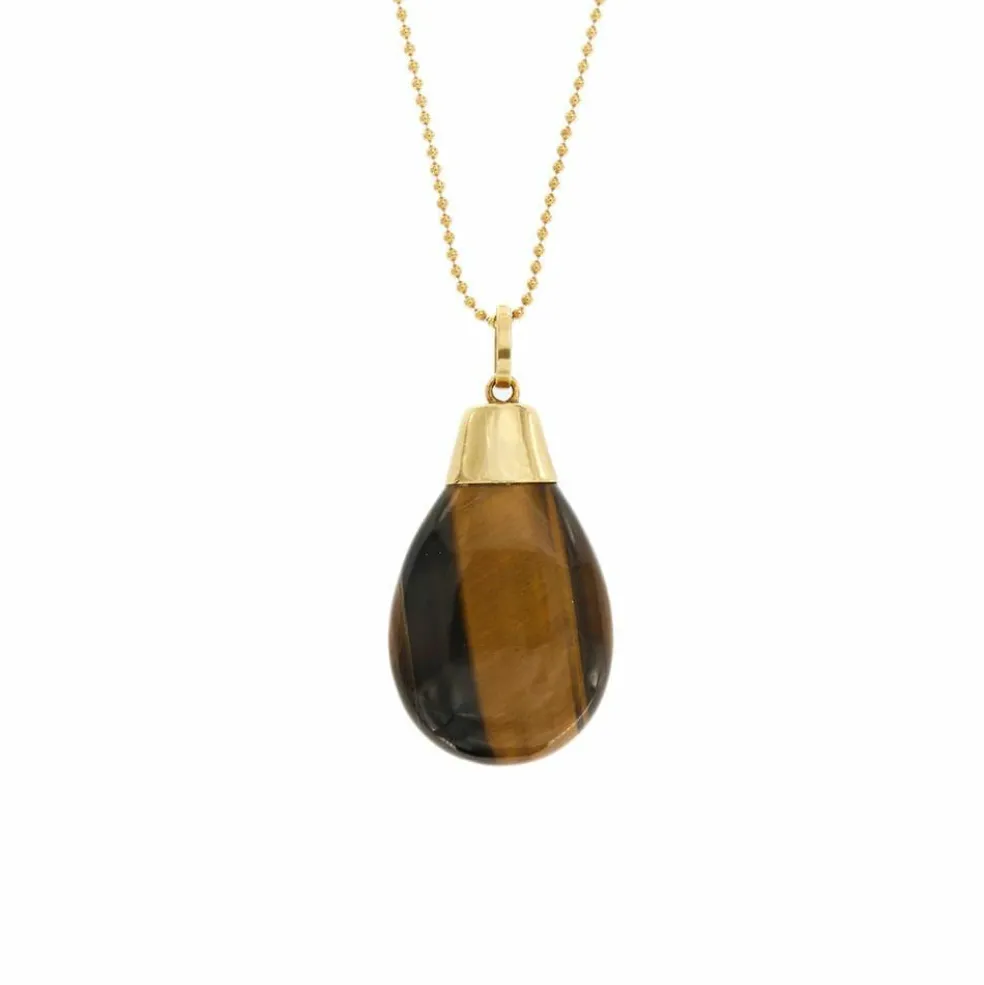 Collier pendentif Or jaune œil de tigre