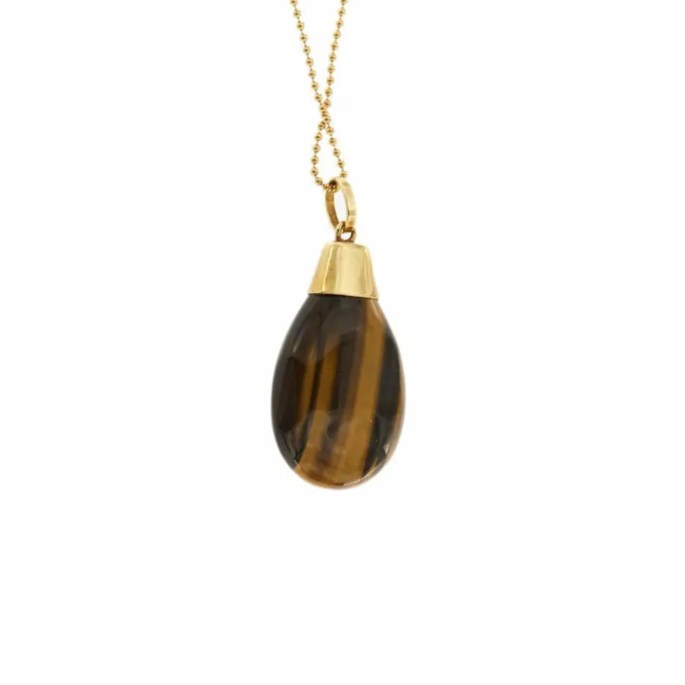 Collier pendentif Or jaune œil de tigre