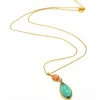 Collier pendentif or, tourmaline et corail