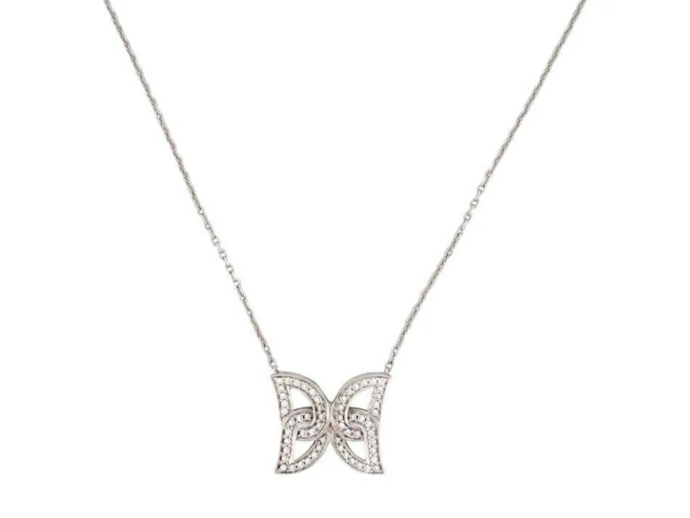 collier pendentif papillon 58 diamants 0.35ct or blanc 18k 6gr