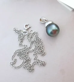 Collier Pendentif Perle de Tahiti grise Or Blanc