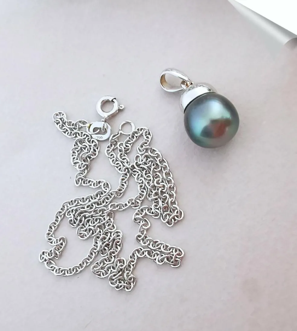 Collier Pendentif Perle de Tahiti grise Or Blanc