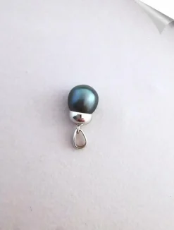 Collier Pendentif Perle de Tahiti grise Or Blanc