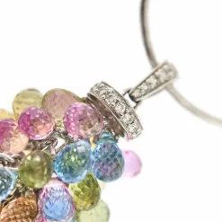 Collier pendentif perle pierres de couleur et diamants