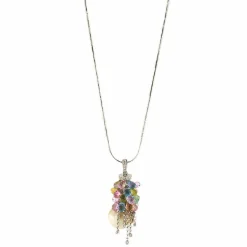 Collier pendentif perle pierres de couleur et diamants