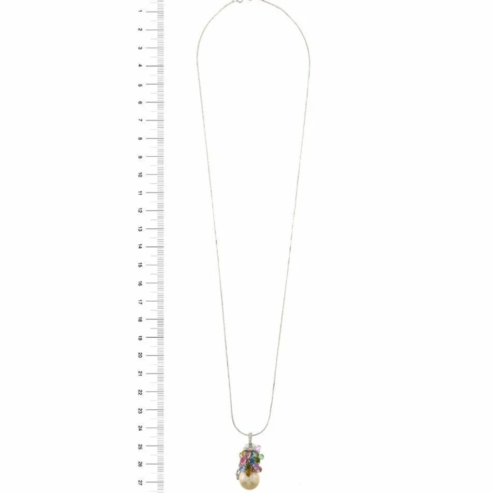 Collier pendentif perle pierres de couleur et diamants