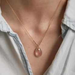 Collier Pendentif quartz rose, diamants