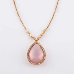Collier Pendentif quartz rose, diamants