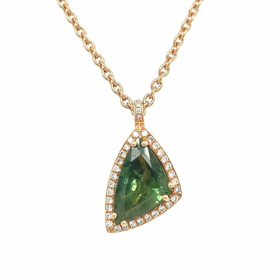Collier pendentif Saphir vert 2, 27 Carats et Diamants