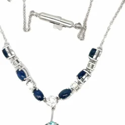 Collier pendentif vintage en saphir et diamant aigue-marine 12 carats