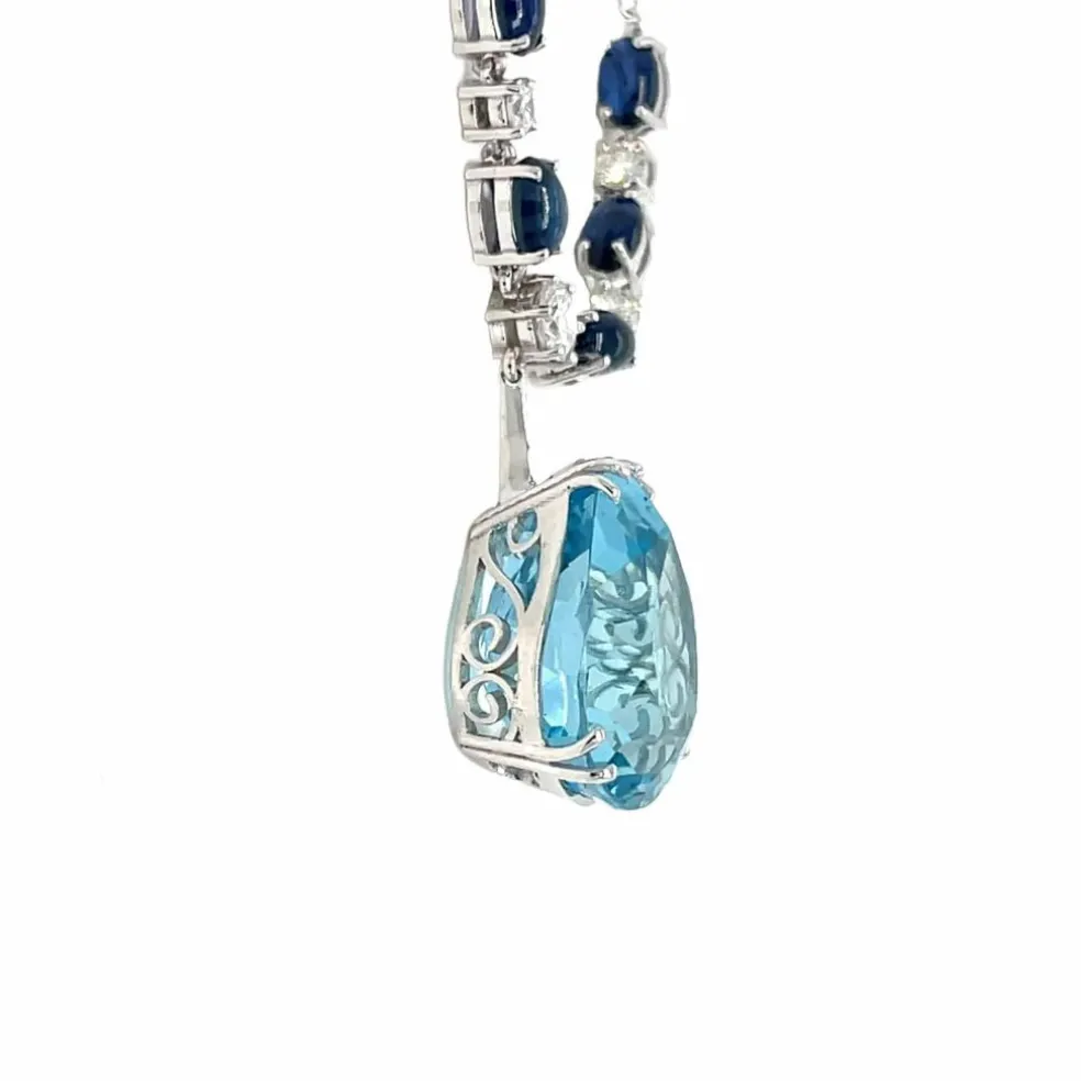 Collier pendentif vintage en saphir et diamant aigue-marine 12 carats