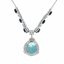 Collier pendentif vintage en saphir et diamant aigue-marine 12 carats