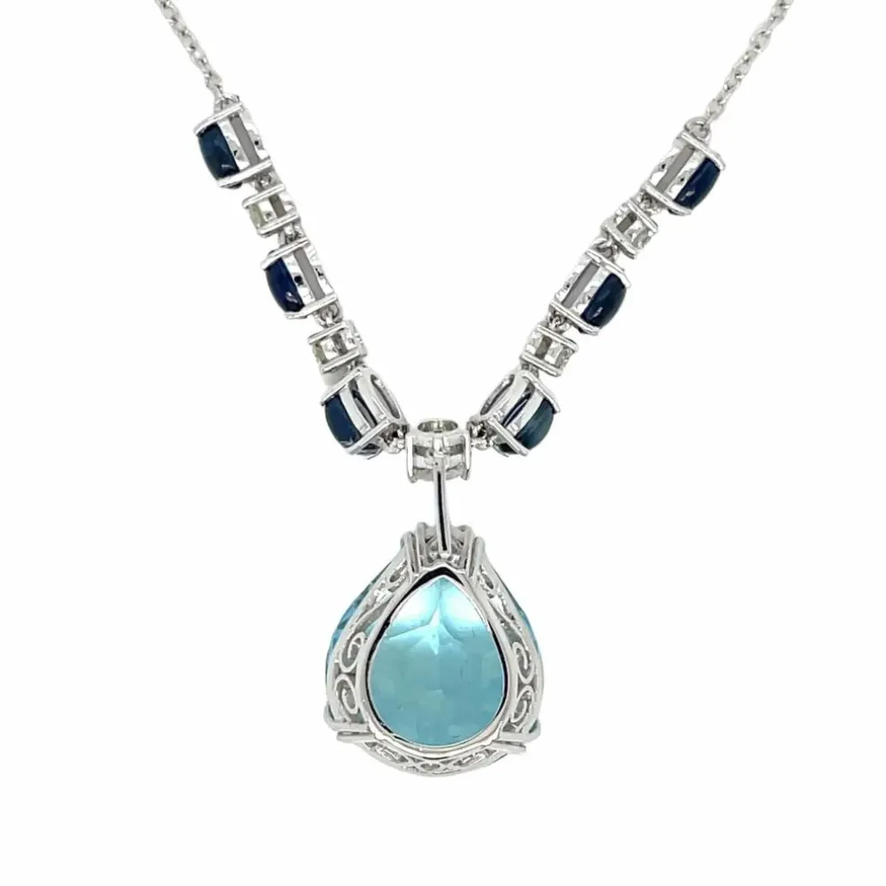 Collier pendentif vintage en saphir et diamant aigue-marine 12 carats