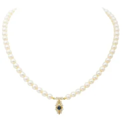 Collier Perle Or jaune Saphir, Diamant