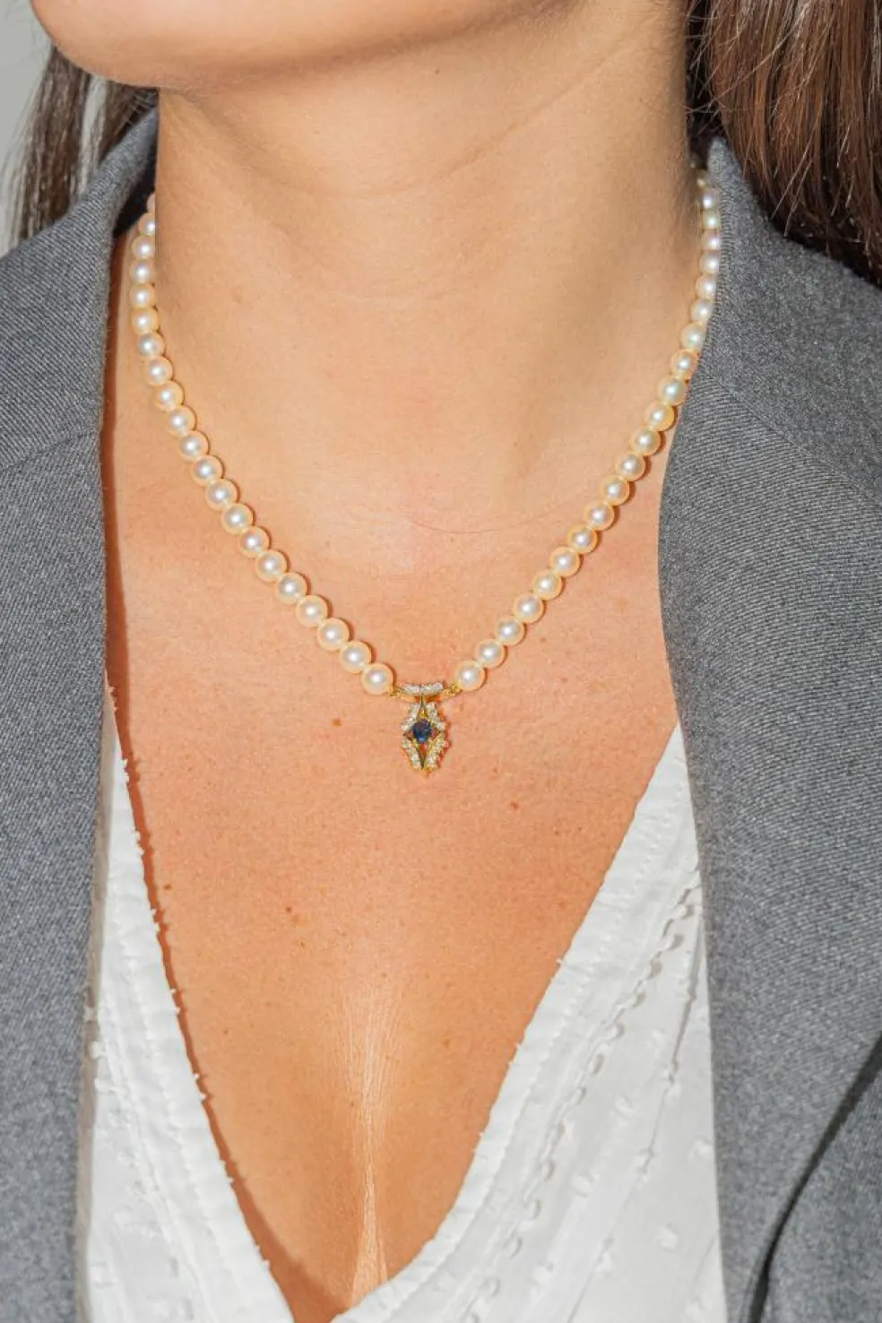 Collier Perle Or jaune Saphir, Diamant