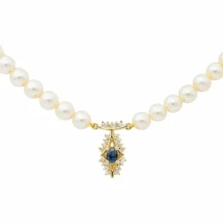 Collier Perle Or jaune Saphir, Diamant