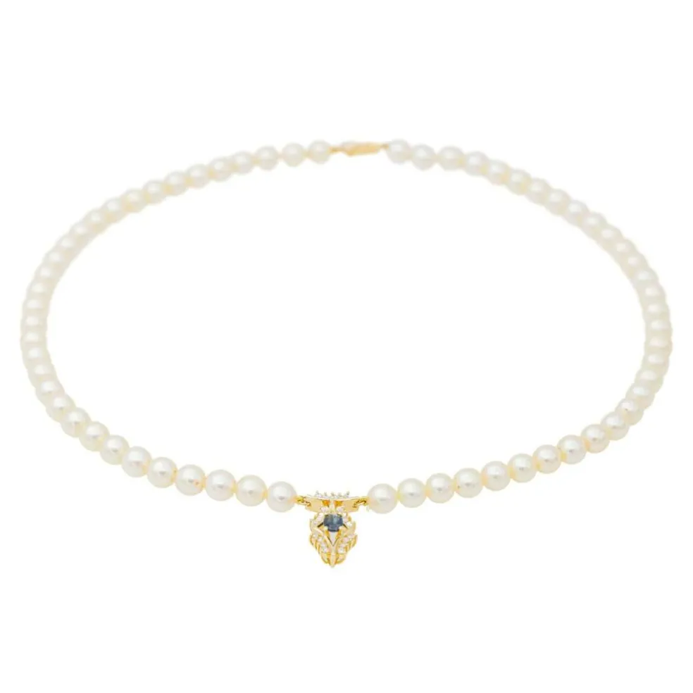 Collier Perle Or jaune Saphir, Diamant