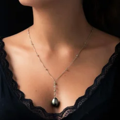 Collier perles de Tahiti et perles de diamant