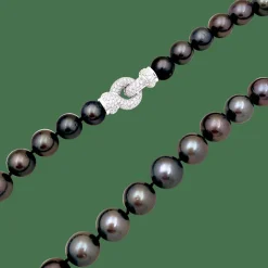 Collier perles de Tahiti, or blanc, diamants.