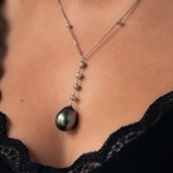 Collier perles de Tahiti et perles de diamant