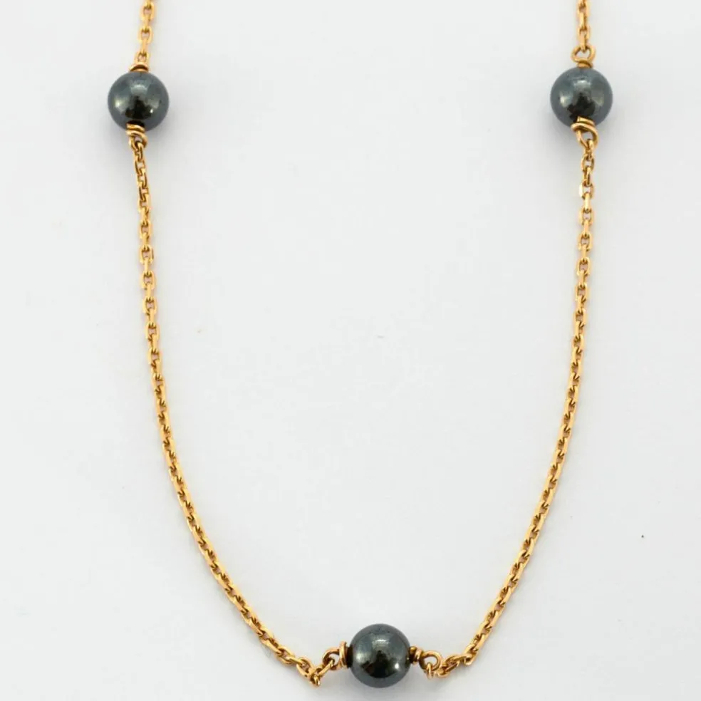 Collier Perles D'hématite Or Jaune