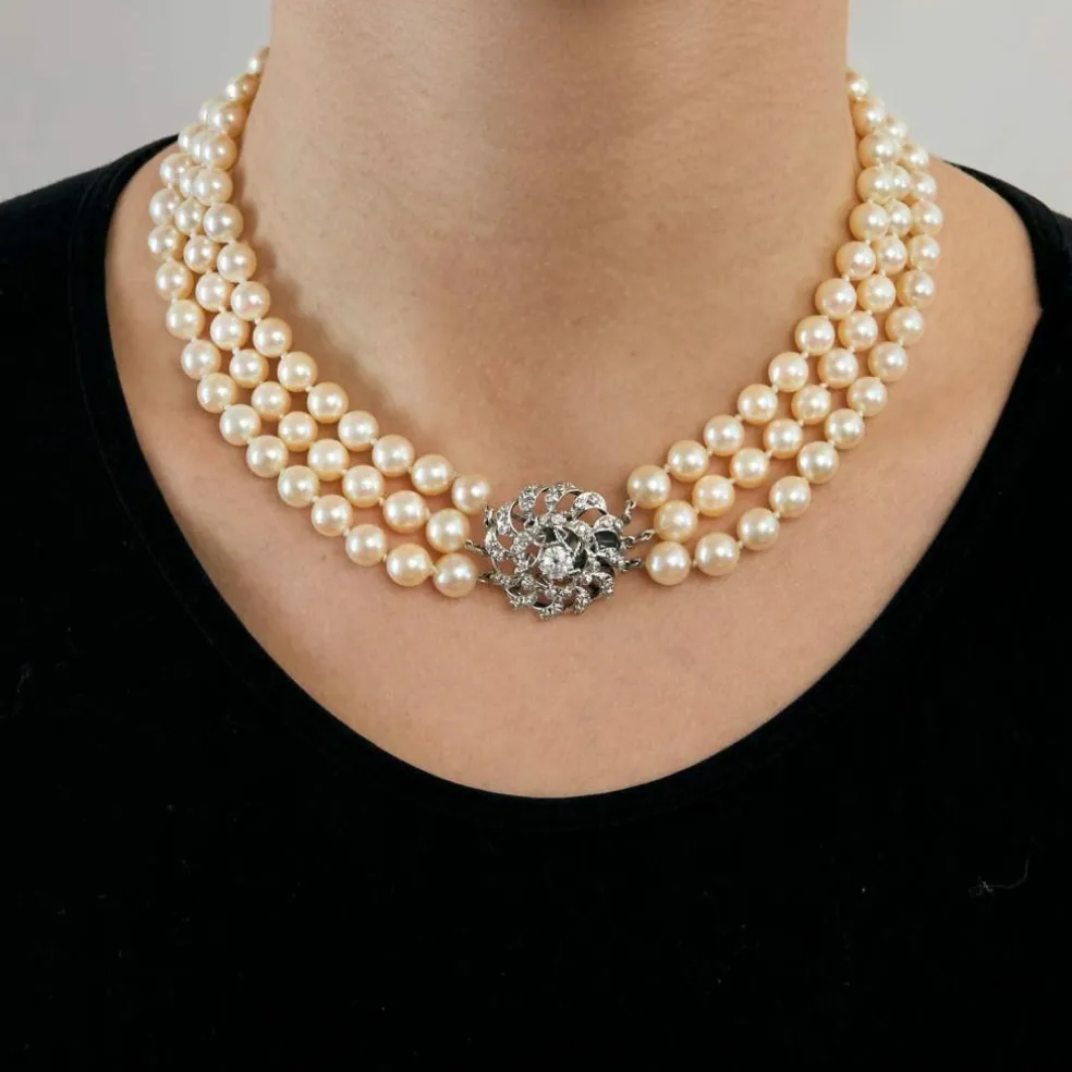 Collier Perles Or & Diamants