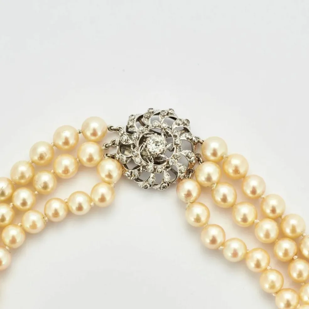 Collier Perles Or & Diamants