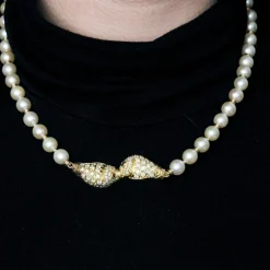 Collier perles or jaune et brillants