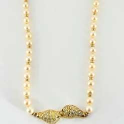 Collier perles or jaune et brillants