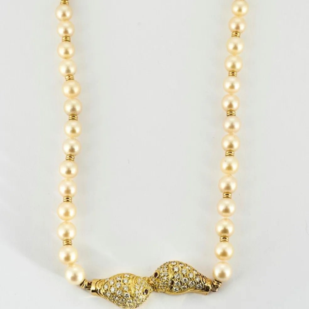 Collier perles or jaune et brillants
