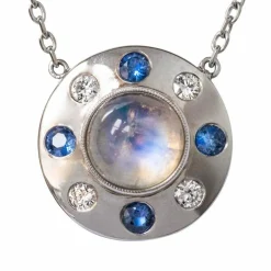 Collier pierre de lune saphirs diamants