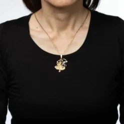 Collier Pieuvre Vintage Or Jaune Diamant Yeux Émeraudes