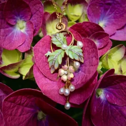 Collier Plique-à-Jour en or, diamants et perles