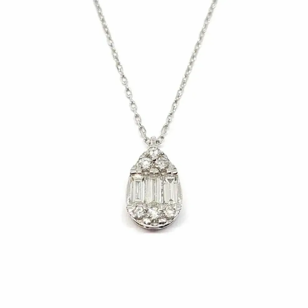 Collier poire diamants or blanc