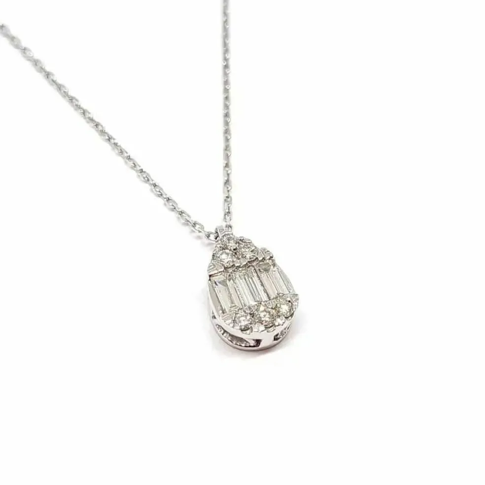 Collier poire diamants or blanc