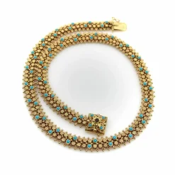 Collier portugais en or 19,2 carats et turquoise de style néo-étrusque