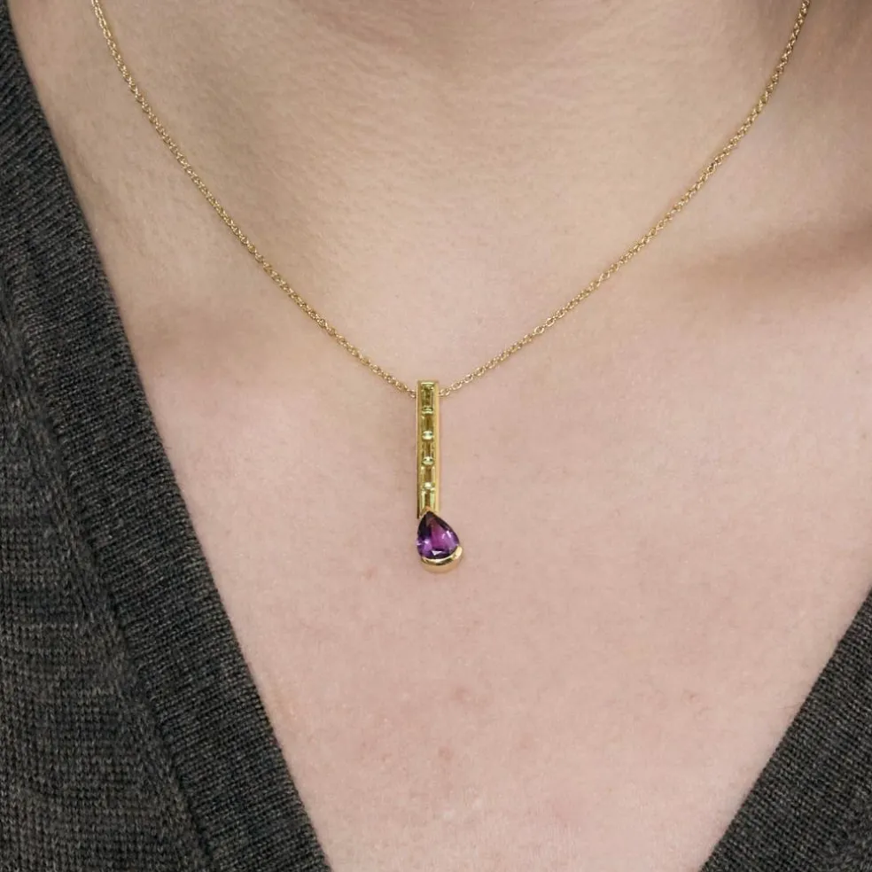 Collier Péridots, Améthyste en or jaune