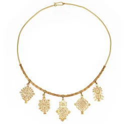 Collier ras de cou en or jaune des années 60 5 médaillons