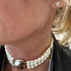 Collier ras de cou or jaune et blanc - Perles de culture baroque
